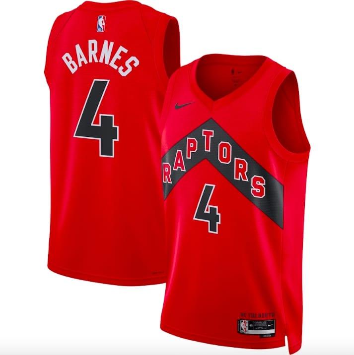 Баскетбольная джерси 2022-23 Toronto Raptors #4 Scottie Barnes Swingman Icon Red Jersey