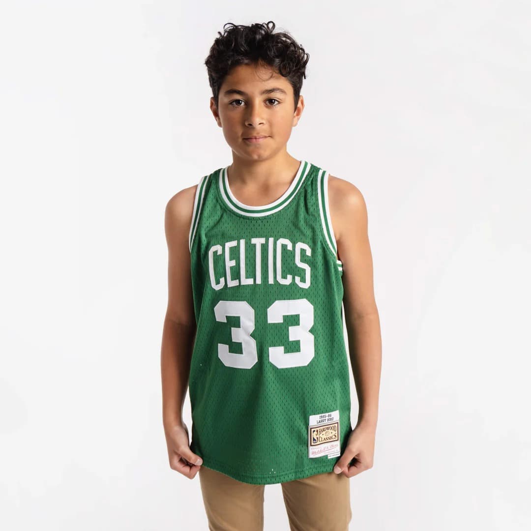 Баскетбольная джерси 1985-86 Boston Celtics Larry Bird #33 Youth Swingman Hardwood Classic Green Jersey