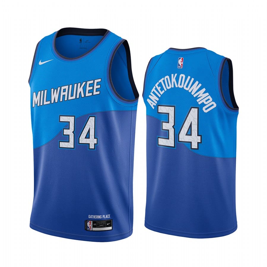 Баскетбольная джерси 2020-21 Milwaukee Bucks #34 Giannis Antetokounmpo City Edition Navy Swingman Jersey