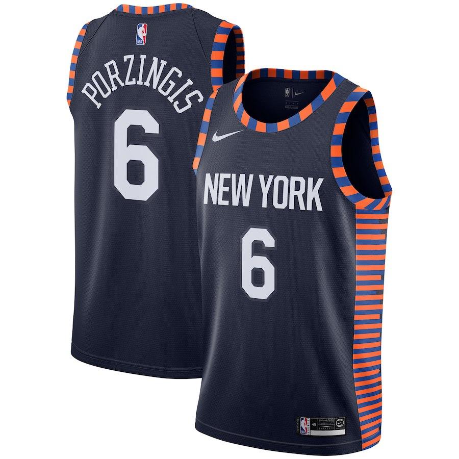 Баскетбольная джерси 2018-19 Kristaps Porzingis Knicks #6 City Navy