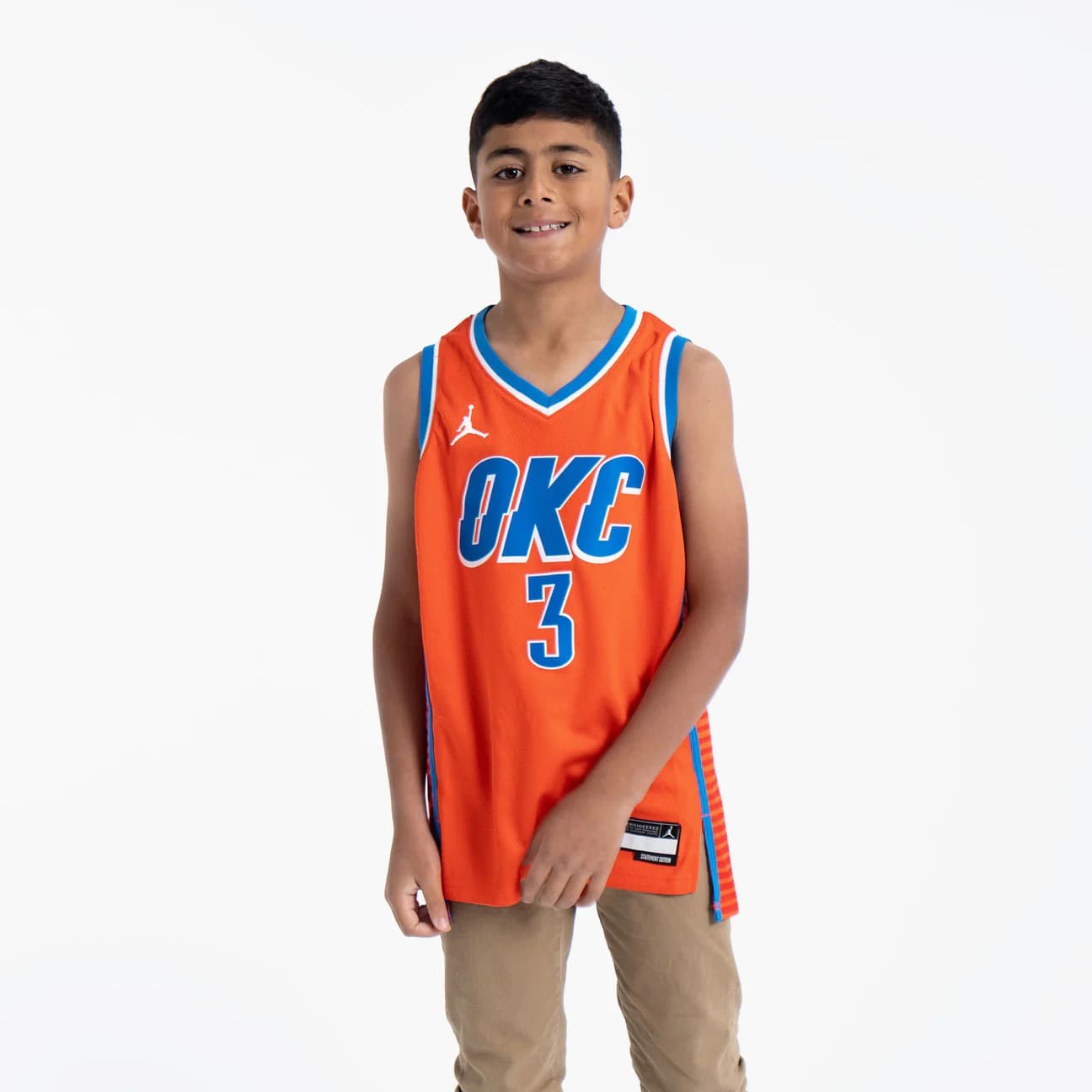 Баскетбольная джерси 2022-23 Oklahoma City Thunder Josh Giddey #3 Youth Swingman Statement Edition Orange Jersey