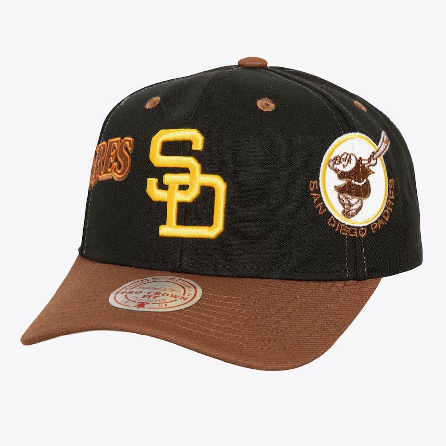 Бейсболка Mitchell & Ness Black San Diego Padres Cooperstown Collection Overbite Pro Snapback Hat