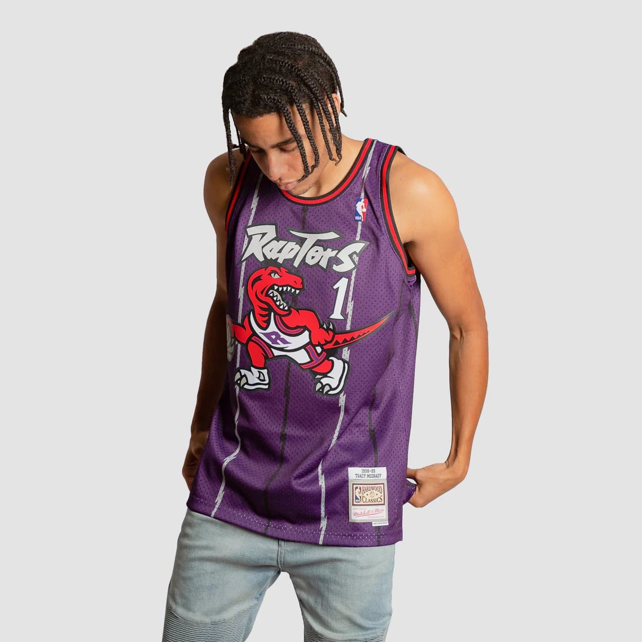 Баскетбольная джерси 1998-99 Toronto Raptors Tracy McGrady #1 Swingman Hardwood Classics Purple Jersey