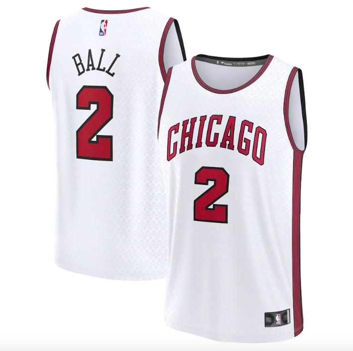 Баскетбольная джерси 2022-23 Chicago Bulls #2 Lonzo Ball Fastbreak City White Jersey