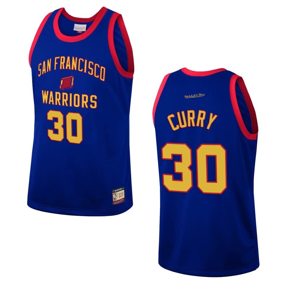 Баскетбольная джерси Mitchell & Ness Warriors #30 Stephen Curry Team Heritage Fashion Royal Jersey