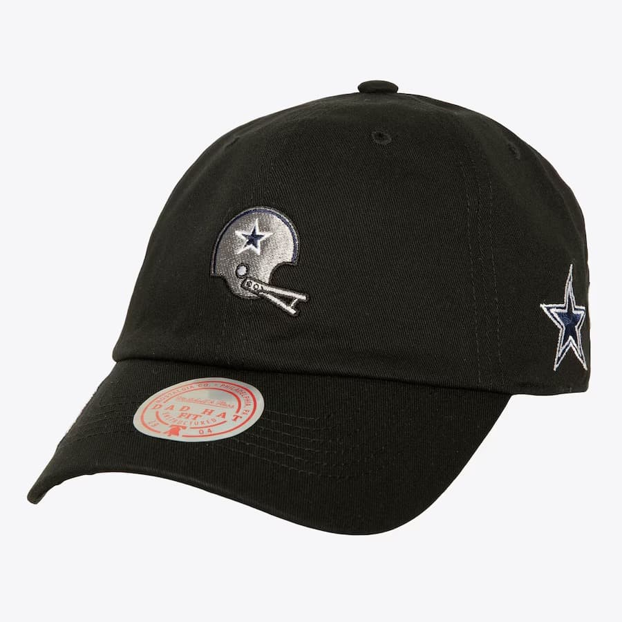Бейсболка Mitchell & Ness Black Dallas Cowboys Team Helmet Strapback Hat