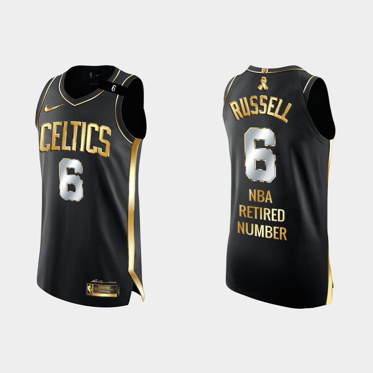 Баскетбольная джерси Boston Celtics #6 Bill Russell NBA Retired Number Black Jersey