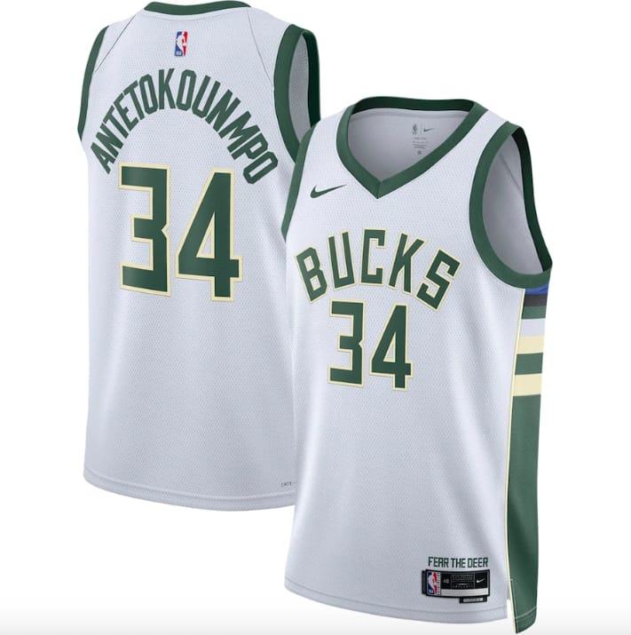Баскетбольная джерси 2022-23 Milwaukee Bucks #34 Giannis Antetokounmpo Swingman Association White Jersey