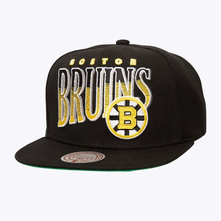 Бейсболка Mitchell & Ness Black Boston Bruins Line Work Snapback Vintage Hockey OG Snapback Hat