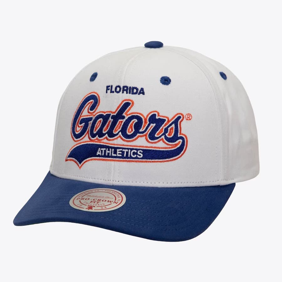 Бейсболка Mitchell & Ness White Florida Gators Vault Collection Tail Sweep Pro Snapback Hat