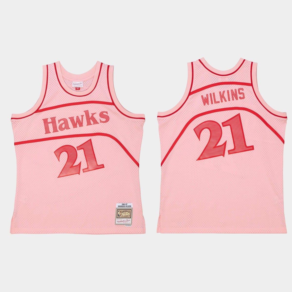 Баскетбольная джерси 1986-87 Atlanta Hawks #21 Dominique Wilkins Pink HWC Limited Jersey