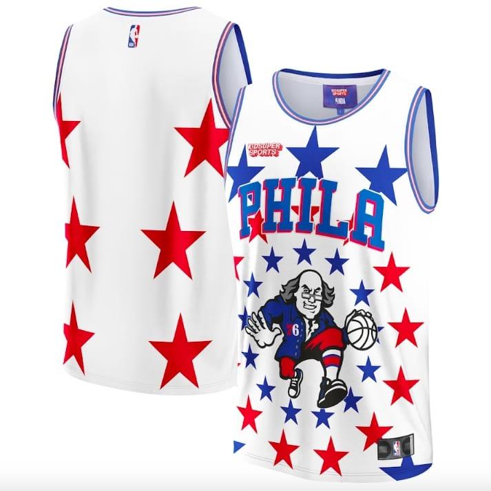 Баскетбольная джерси Philadelphia 76ers NBA & KidSuper Studios by Fanatics White Jersey