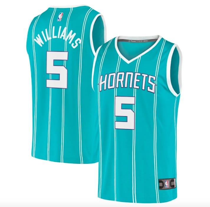 Баскетбольная джерси 2022 NBA Draft Charlotte Hornets #5 Mark Williams Fast Break Icon Teal Jersey