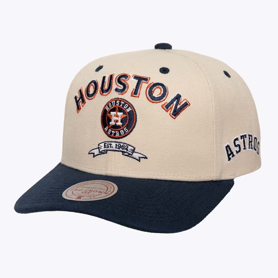 Бейсболка Mitchell & Ness Oatmeal Houston Astros Legacy Defined Pro Crown Snapback Hat