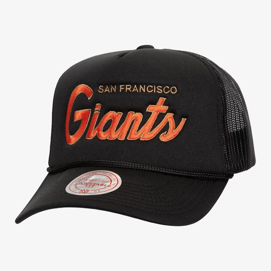 Бейсболка Mitchell & Ness Black San Francisco Giants Script Trucker Adjustable Hat