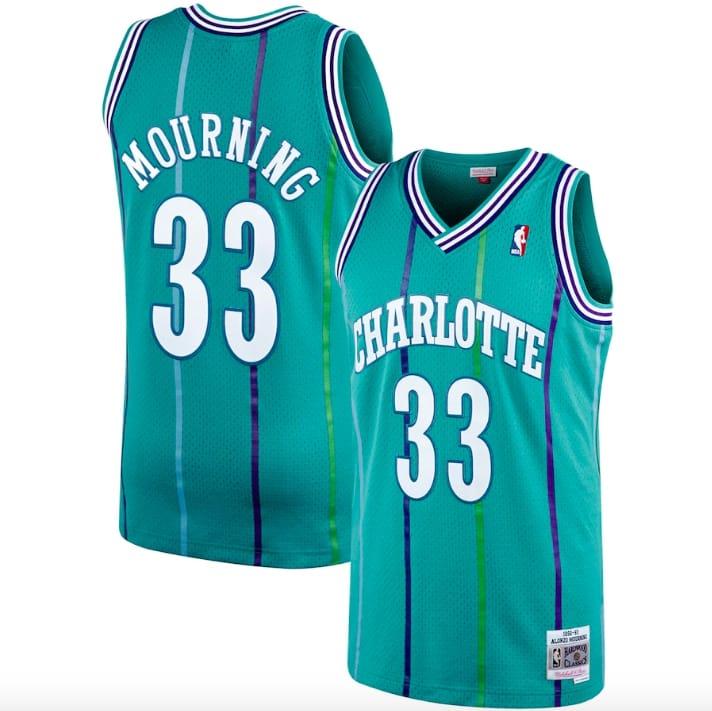 Баскетбольная джерси 1992-93 Charlotte Hornets #33 Alonzo Mourning Mitchell & Ness Teal Jersey