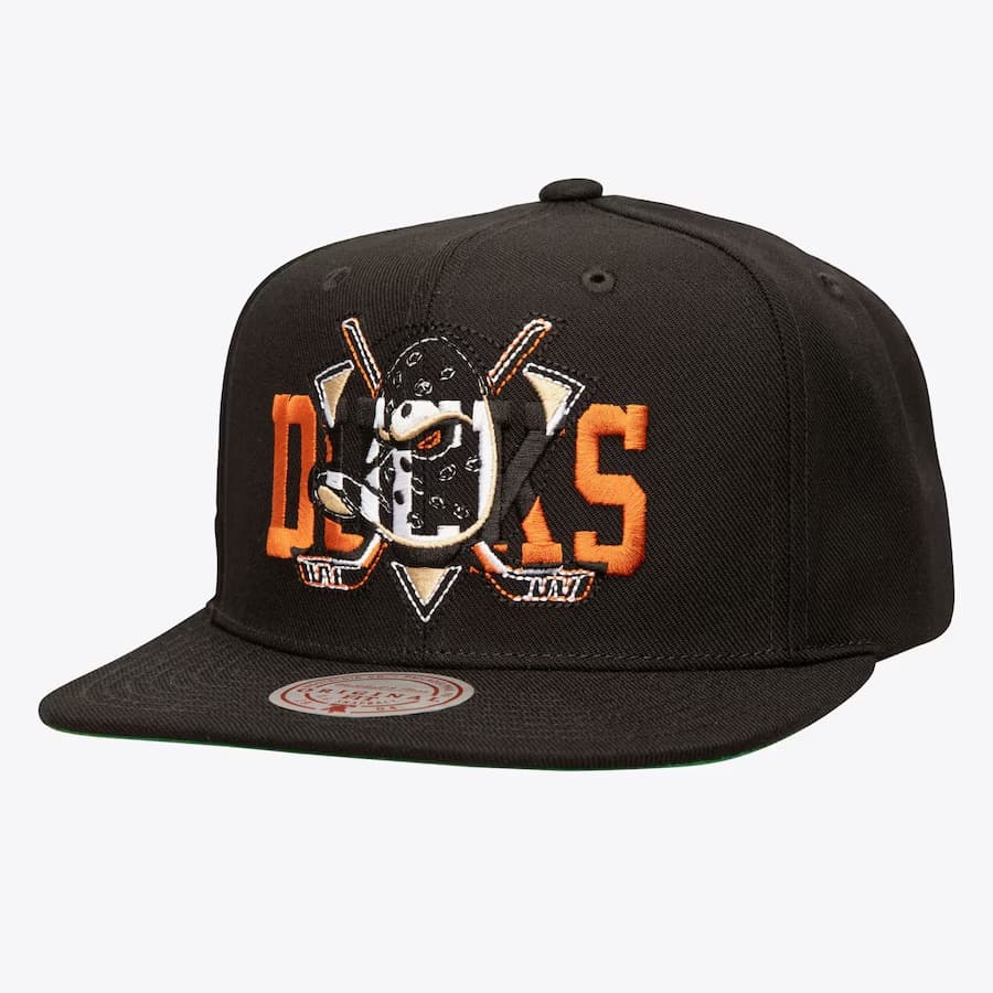 Бейсболка Mitchell & Ness Black Anaheim Ducks Double Up Snapback Hat