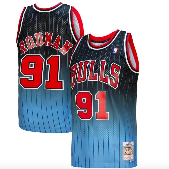 Баскетбольная джерси 1995-96 Chicago Bulls #91 Dennis Rodman Mitchell &amp; Ness Fadeaway Black/Light Blue