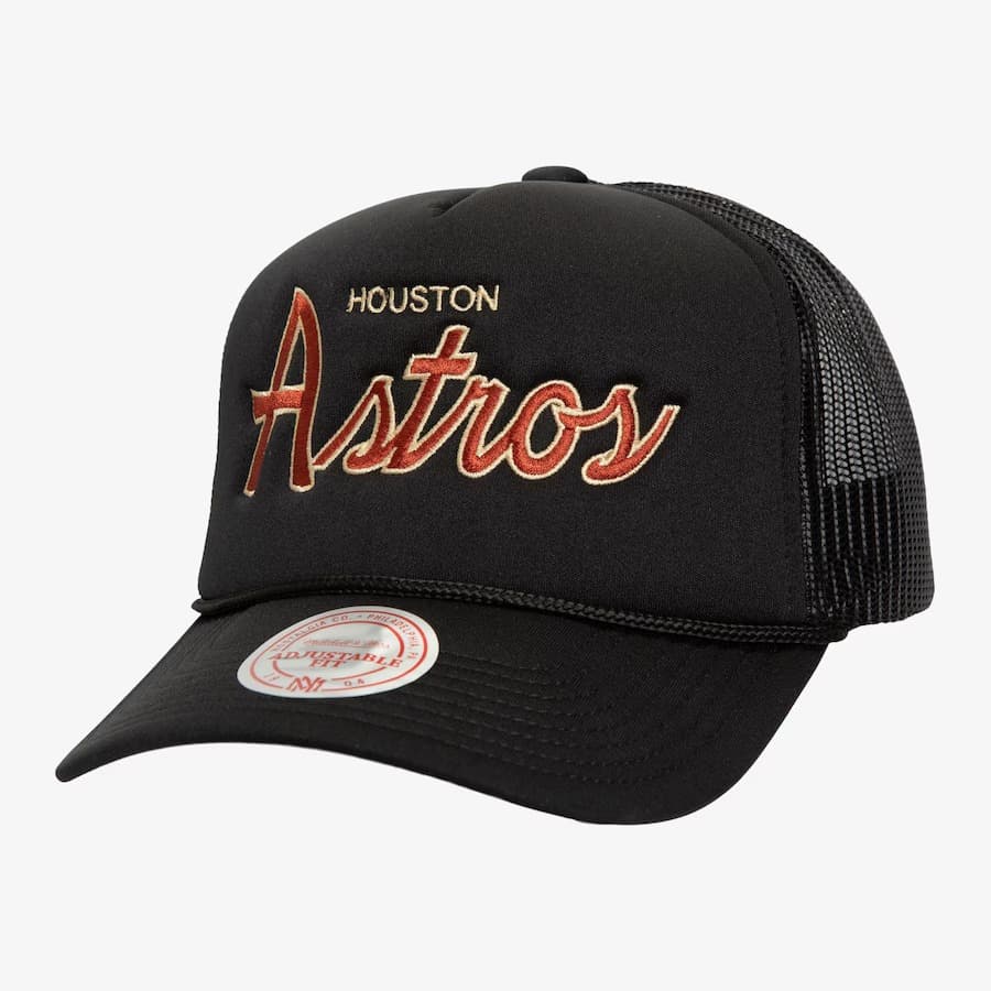 Бейсболка Mitchell & Ness Black Houston Astros Cooperstown Collection Script Trucker Adjustable Hat