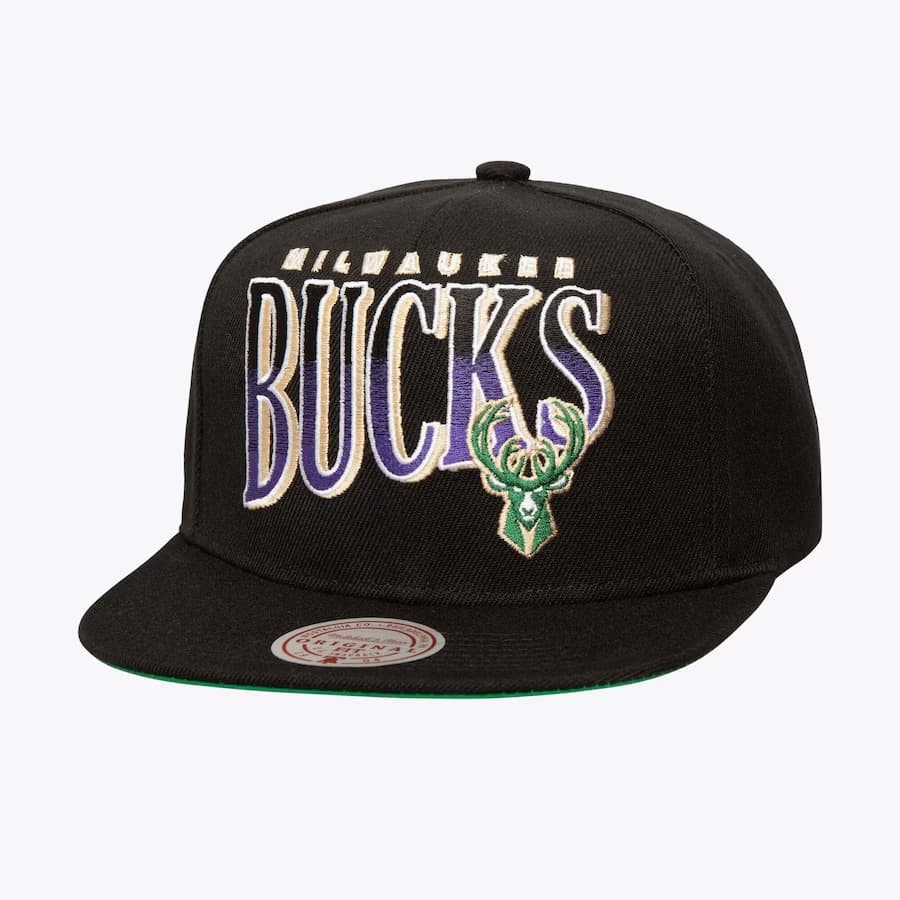 Бейсболка Mitchell & Ness Black Milwaukee Bucks Line Work OG Snapback Hat