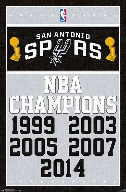 Настенный постер San Antonio Spurs 5-Time Champions Commemorative NBA Wall Poster