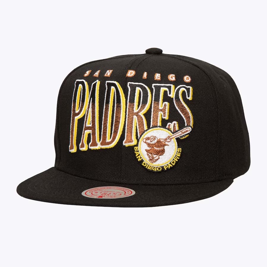 Бейсболка Mitchell & Ness Black San Diego Padres Line Work Snapback OG Snapback Hat