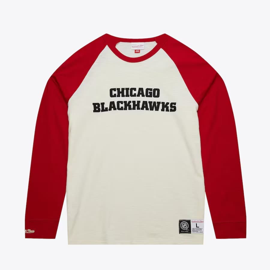 Лонгслив Mitchell & Ness Cream Chicago Blackhawks Legendary Slub Raglan Long Sleeve T-Shirt