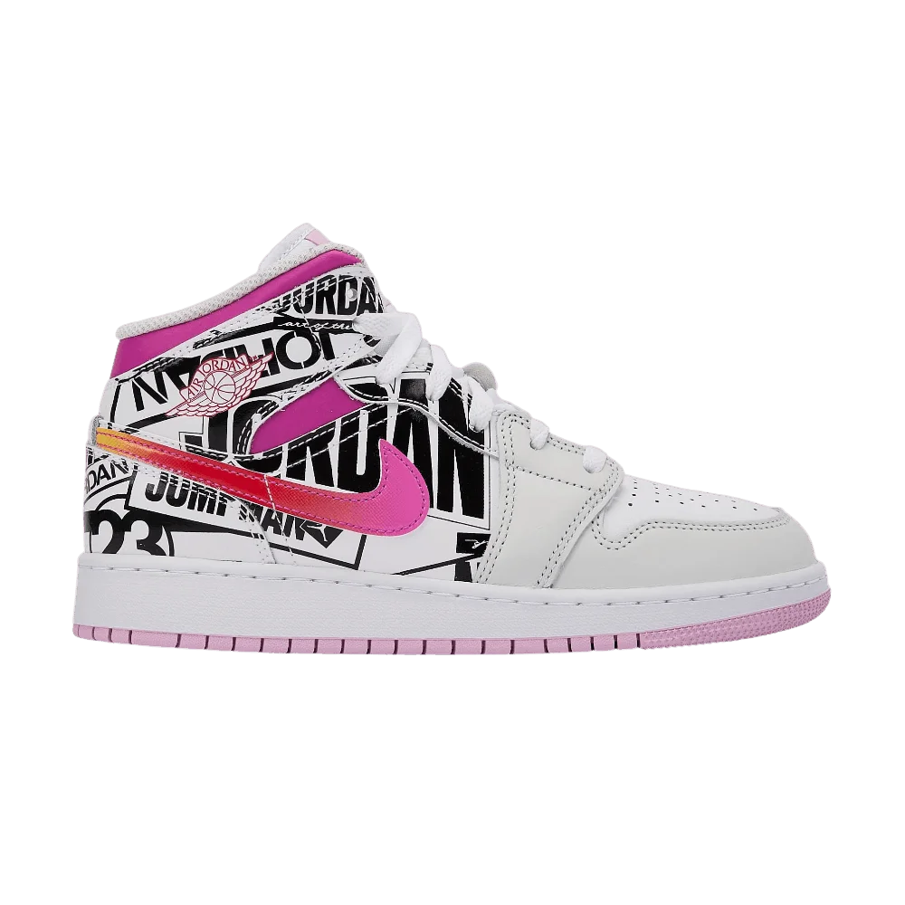 Кроссовки Air Jordan 1 Mid GS 'Off White University Red'