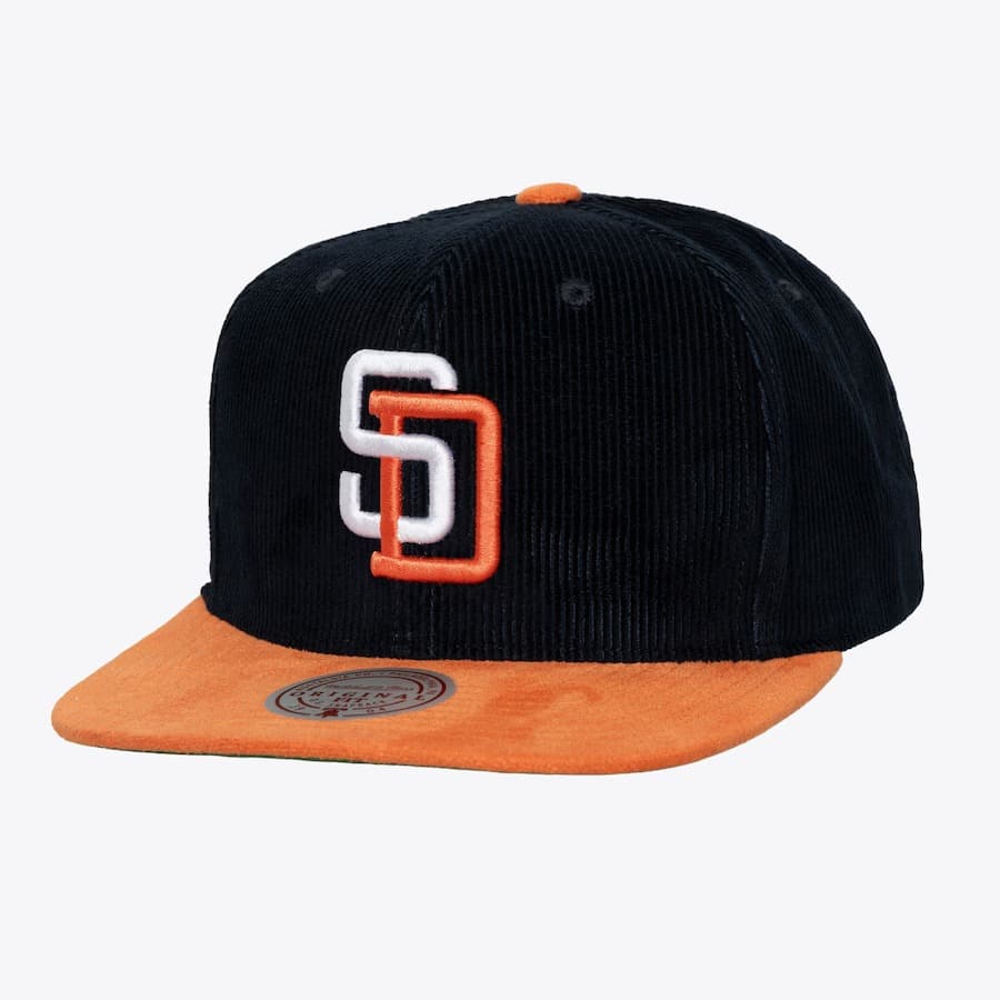 Бейсболка Mitchell & Ness Navy Orange San Diego Padres Cooperstown Collection Sueduroy Snapback Hat