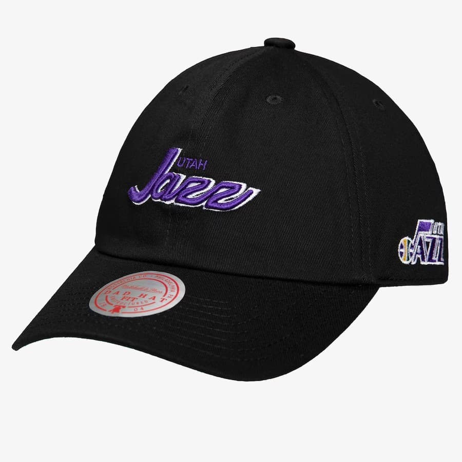 Бейсболка Mitchell & Ness Black Utah Jazz Hardwood Classics Foundation Script Dad Adjustable Hat