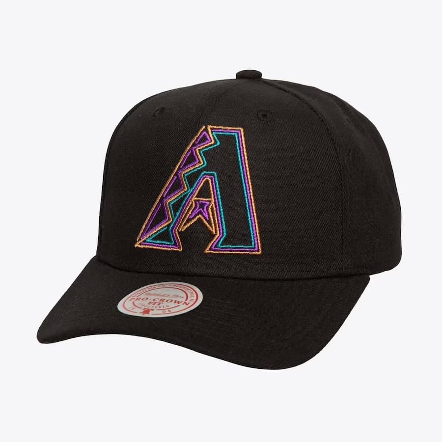 Бейсболка Mitchell & Ness Black Arizona Diamondbacks Cooperstown Collection Neon Logo Pro Crown Snapback Hat