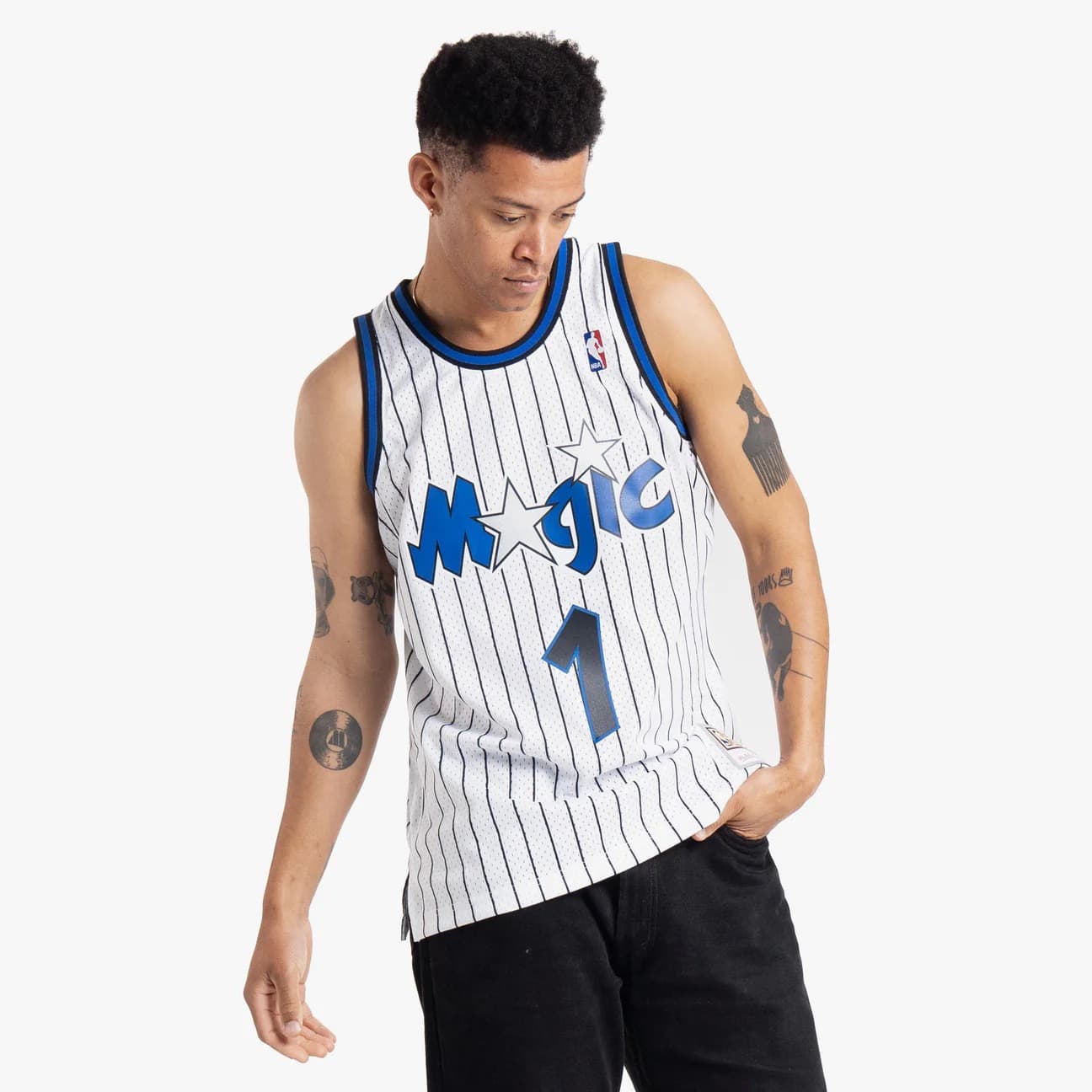 Баскетбольная джерси 1993-94 Orlando Magic Penny Hardaway #1 Swingman Hardwood Classics White Pinstripes Jersey