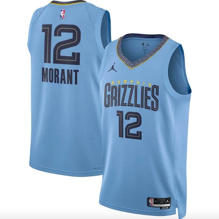 Баскетбольная джерси 2022-23 Memphis Grizzlies #12 Ja Morant Swingman Statement Light Blue Jersey