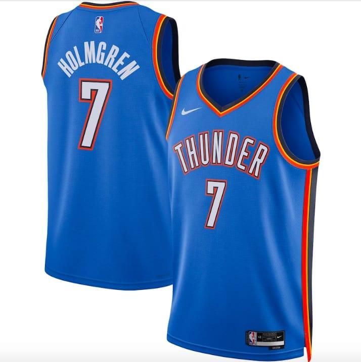 Баскетбольная джерси 2022 NBA Draft First Round Pick Oklahoma City Thunder #7 Chet Holmgren Swingman Icon Blue Jersey