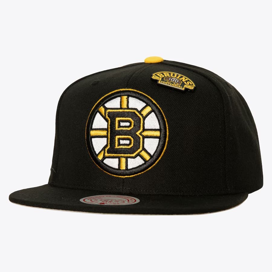 Бейсболка Mitchell & Ness Black Boston Bruins 100th Anniversary Snapback Hat