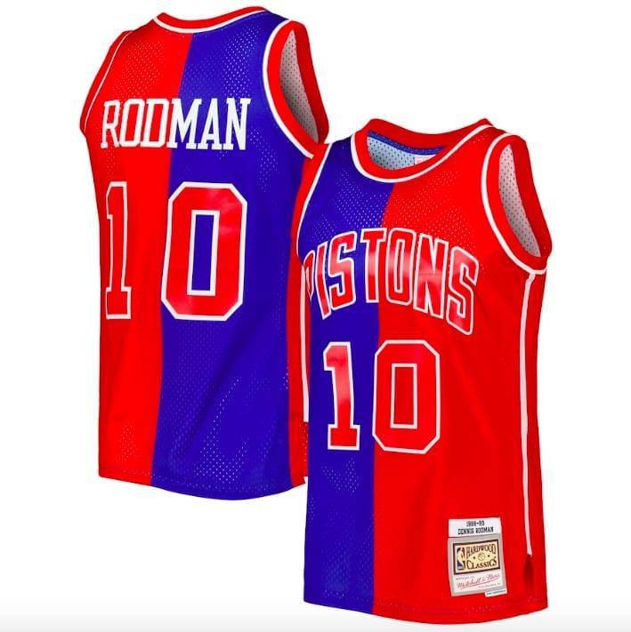 Баскетбольная джерси 1988-89 Detroit Pistons #10 Dennis Rodman Mitchell & Ness Split Blue/Red Jersey
