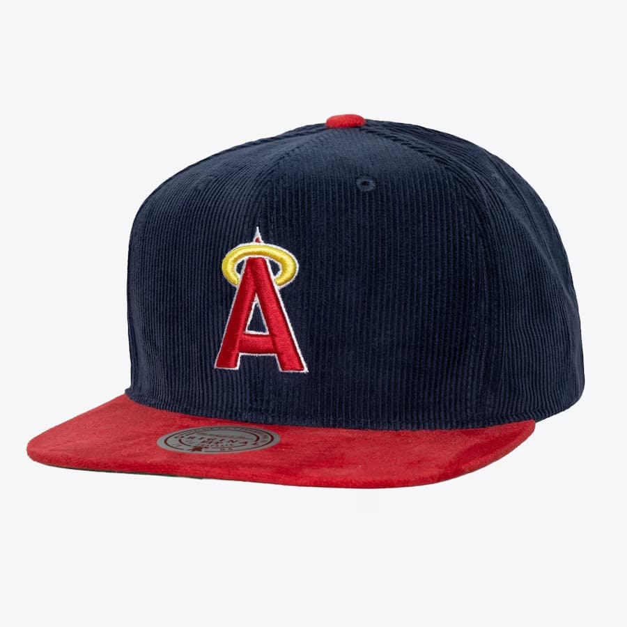 Бейсболка Mitchell & Ness Navy Red California Angels Cooperstown Collection Sueduroy Snapback Hat