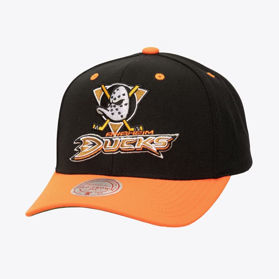 Бейсболка Mitchell & Ness Black Anaheim Ducks All In 2.0 Pro Crown Snapback Hat