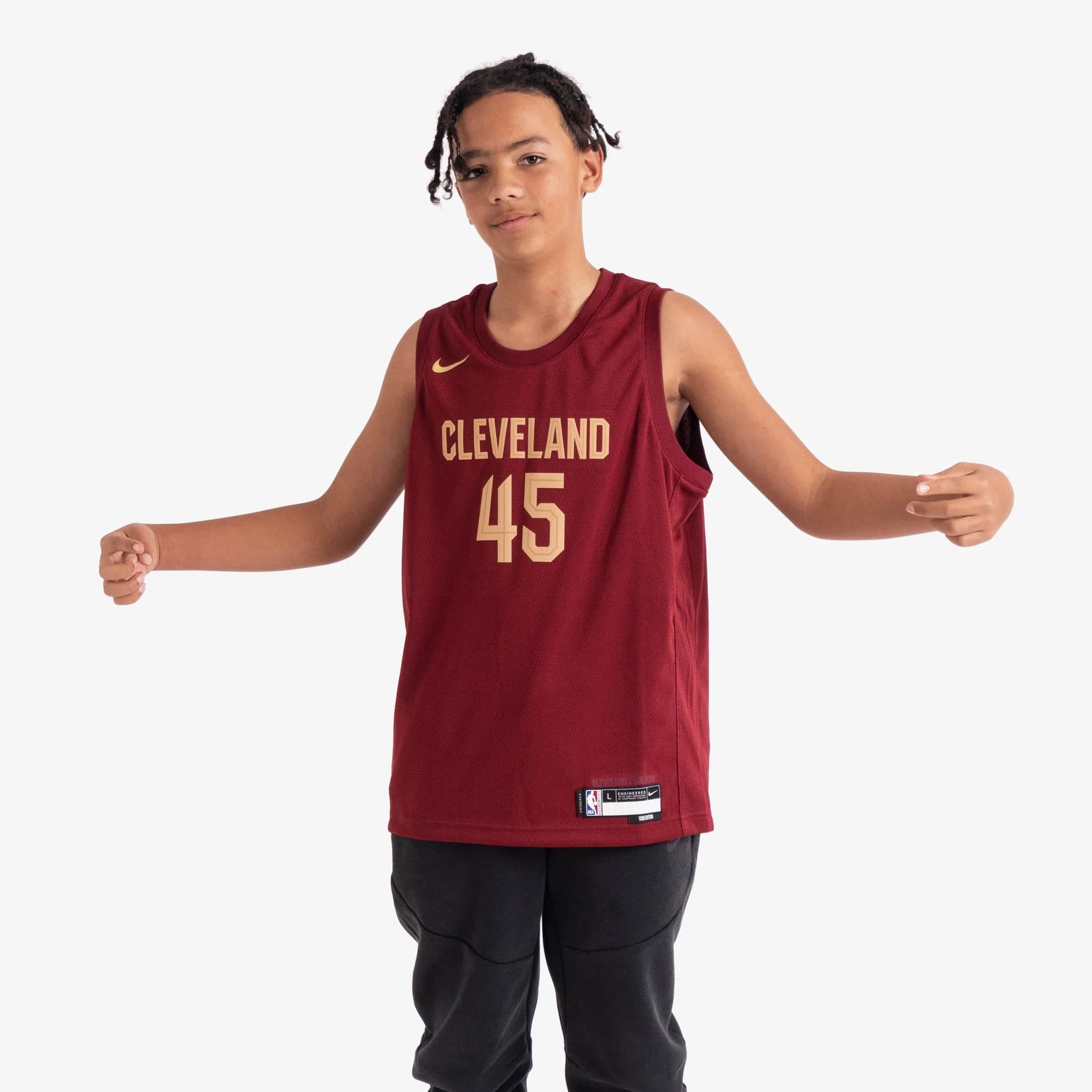 Баскетбольная джерси 2022-2023 Cleveland Cavaliers Donovan Mitchell # 45 Youth NBA Swingman Icon Edition Red Jersey