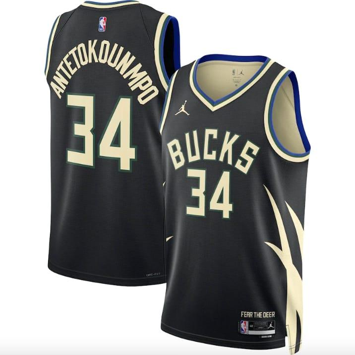 Баскетбольная джерси 2022-23 Milwaukee Bucks #34 Giannis Antetokounmpo Swingman Statement Black Jersey