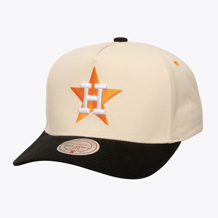 Бейсболка Mitchell & Ness Cream Houston Astros Cooperstown Collection Overspray Pro Crown Snapback Hat