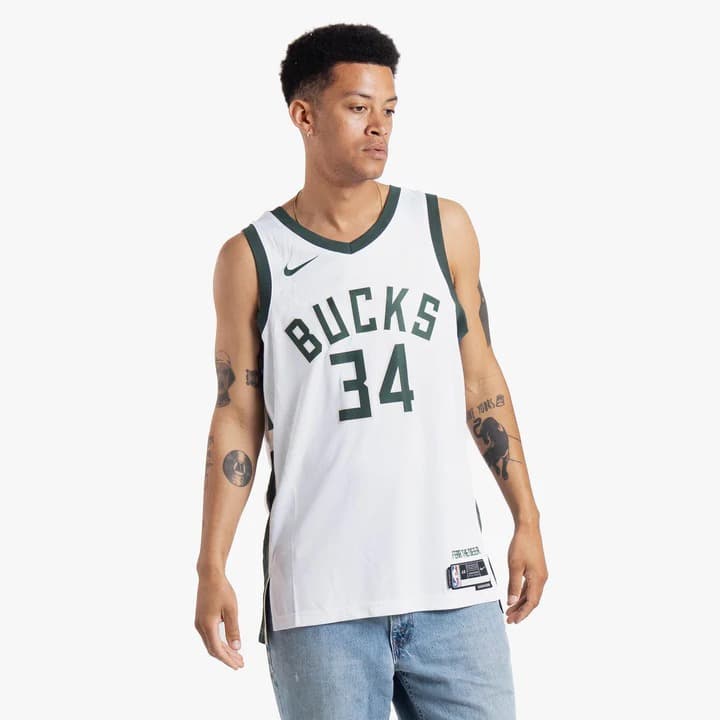 Баскетбольная джерси 2023-24 Milwaukee Bucks Giannis Antetokounmpo #34 Swingman Association Edition White Jersey