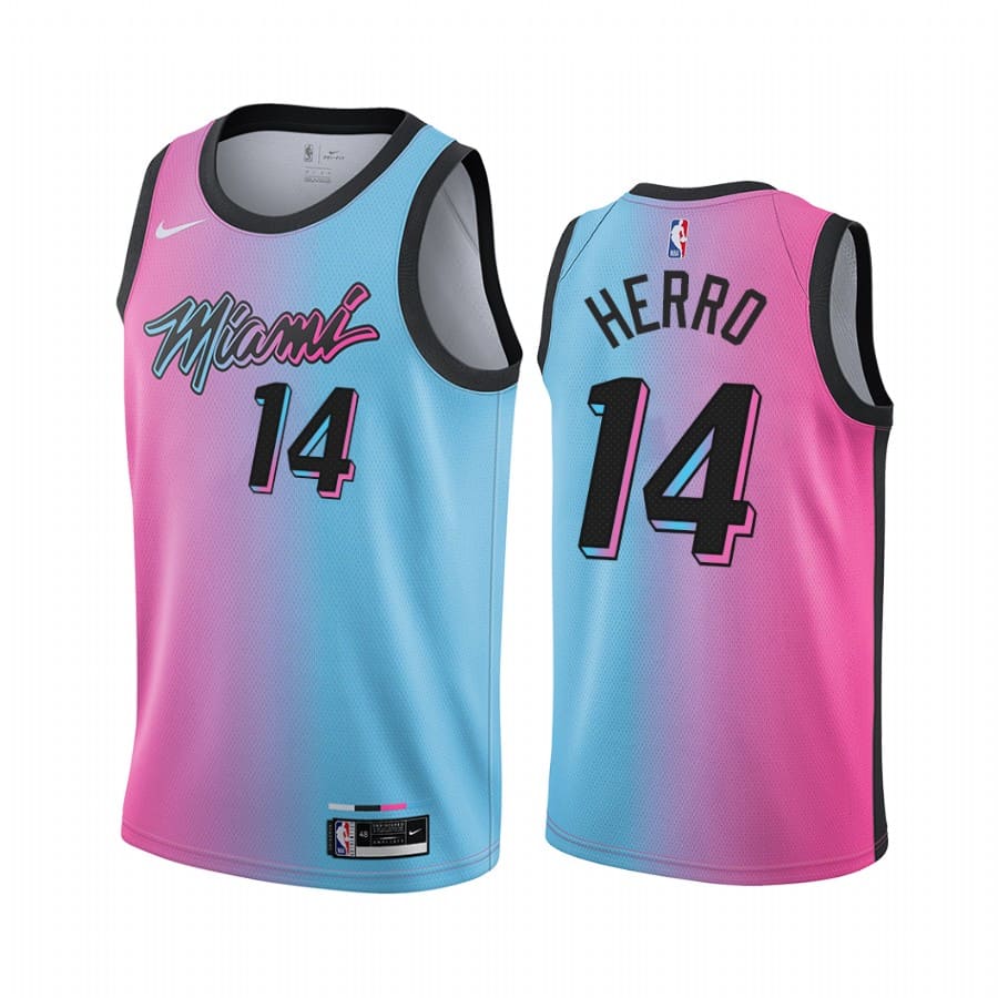 Баскетбольная джерси 2020-21 Miami Heat #14 Tyler Herro City Edition Blue Pink Swingman Jersey