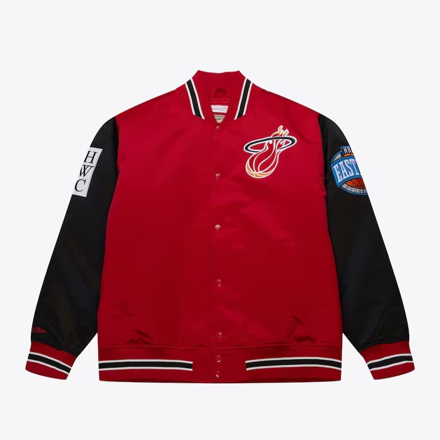 Бомбер Mitchell & Ness Red Miami Heat Primetime Vintage Satin Full-Snap Jacket