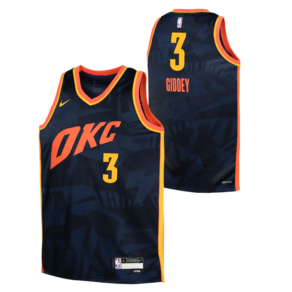Баскетбольная джерси 2023-24 Oklahoma City Thunder Josh Giddey #3 Youth Swingman City Edition Navy Jersey