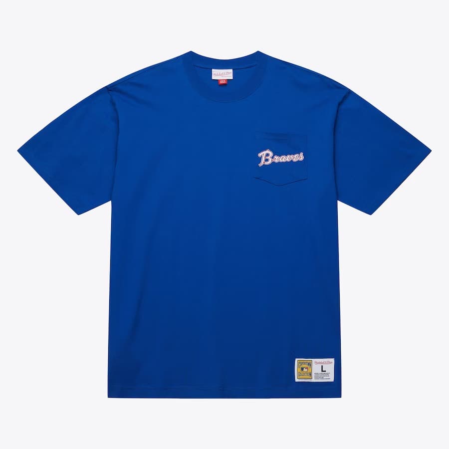 Футболка Mitchell & Ness Royal Atlanta Braves Vintage Logo Double Hit Pocket T-Shirt