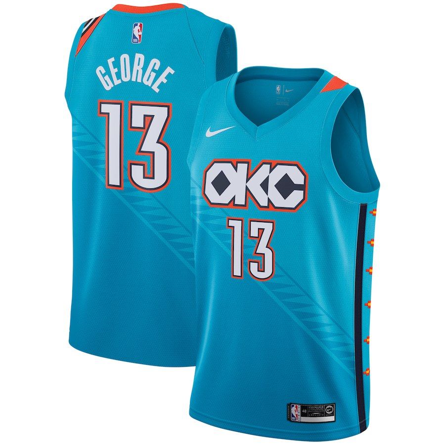 Баскетбольная джерси 2018-19 Paul George Thunder #13 City Turquoise