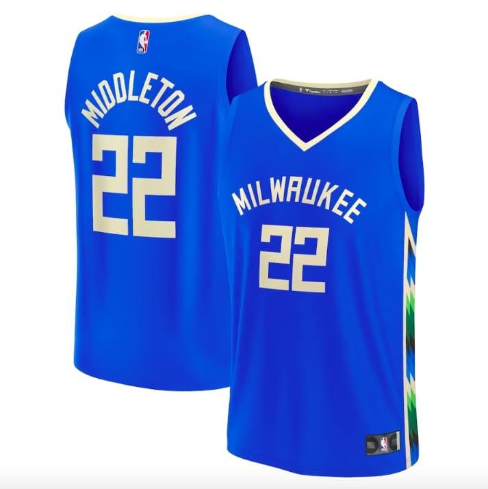 Баскетбольная джерси 2022-23 Milwaukee Bucks #22 Khris Middleton Fastbreak City Royal Jersey