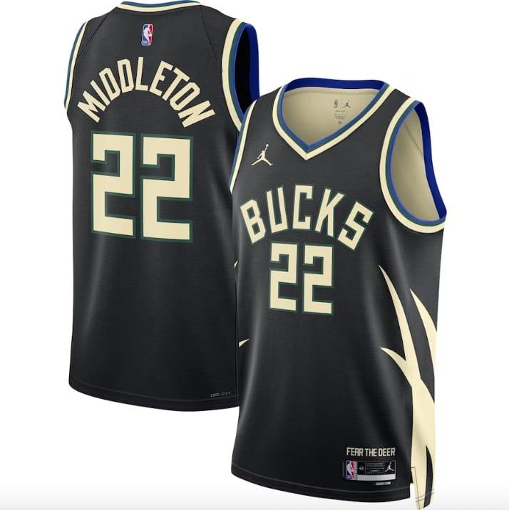 Баскетбольная джерси 2022-23 Milwaukee Bucks #22 Khris Middleton Swingman Statement Black Jersey