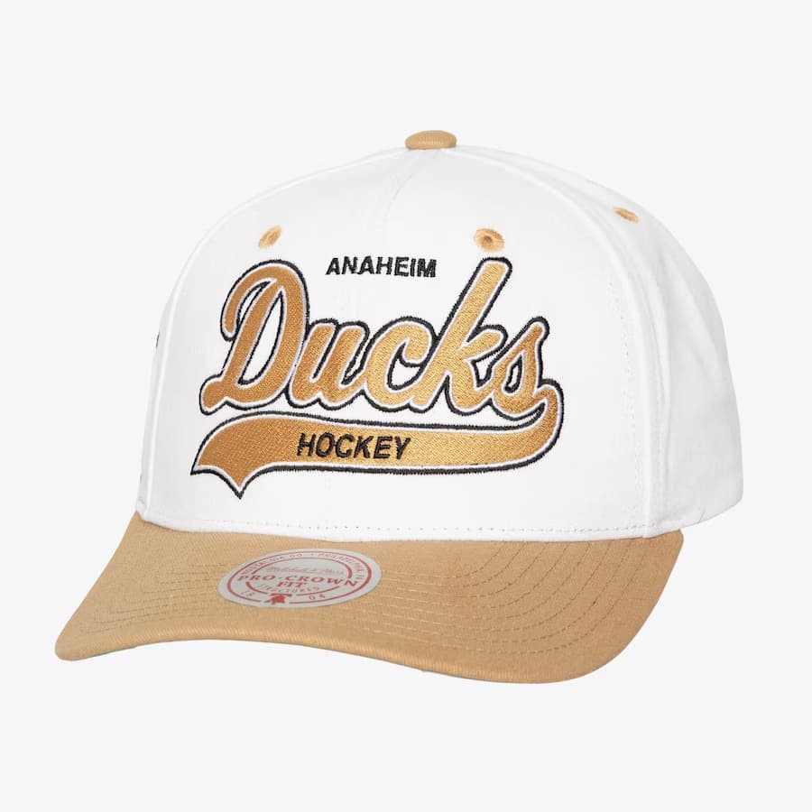 Бейсболка Mitchell & Ness White Anaheim Ducks Tail Sweep Pro Vintage Snapback Hat